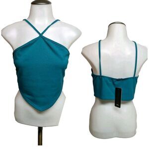 **NEW** 21 Saints Top Women Large Halter Neck Crop Diamond Shaped Teal L